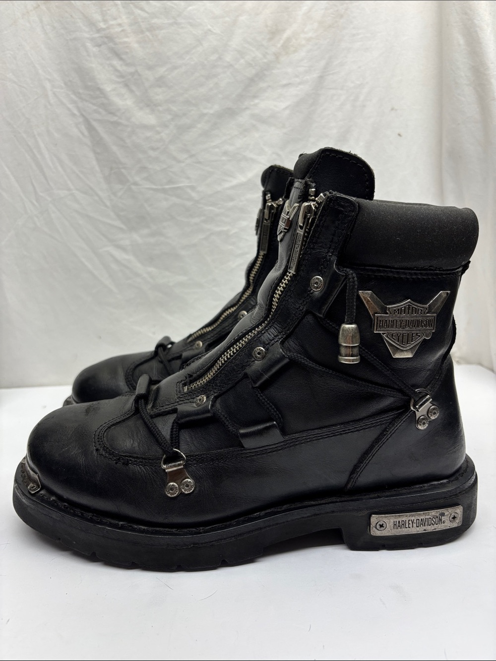 Harley-Davidson Black Leather Moto Zip Lace Boots, SZ 11 - Picture 2 of 8